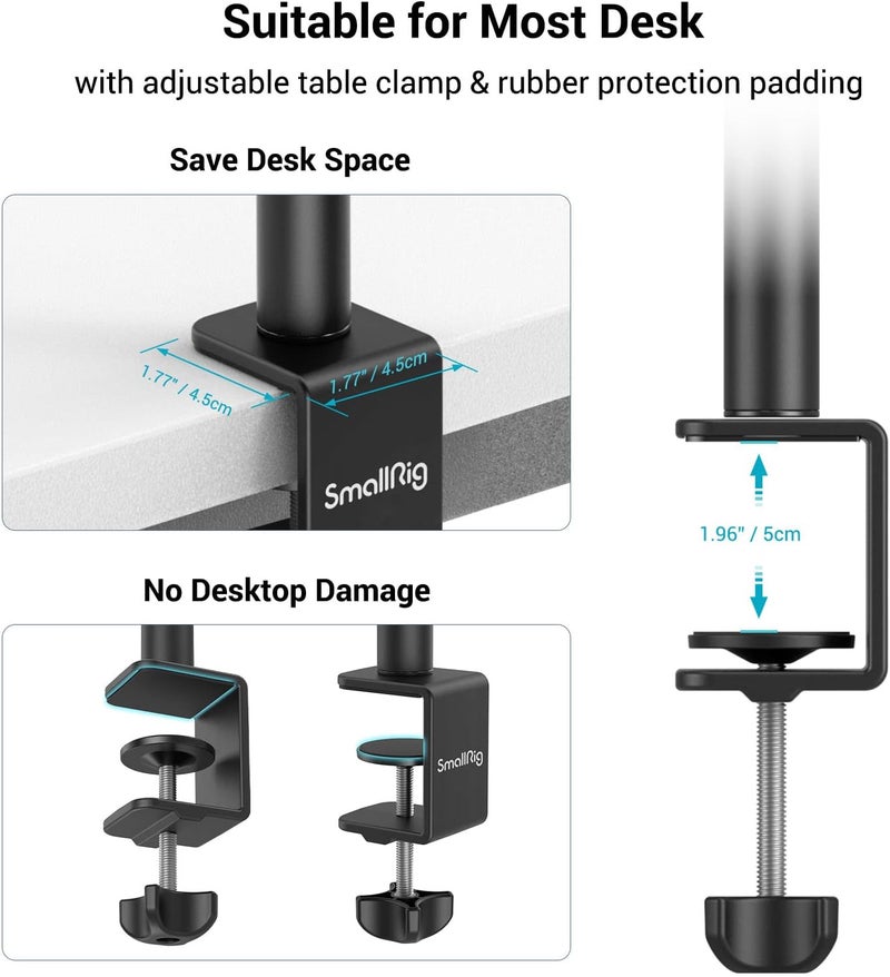 SMALLRIG Camera Desk Mount C Stand, 15"-35" Adjustable Desk Tripod Light Stand, Tabletop C Clamp for Webcam, DSLR Camera, Ring Light, Live Streaming, Photo Video Shooting - Image 5